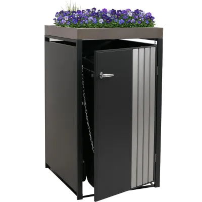 1er-Mülltonnenverkleidung MCW-O67, Mülltonnenbox mit Pflanzkasten, Metall 125x68x84cm 35kg ~ anthrazit Edelstahl