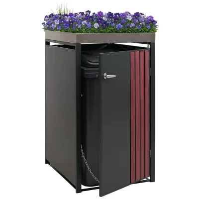 1er-Mülltonnenverkleidung MCW-O67, Mülltonnenbox mit Pflanzkasten, Metall 125x68x84cm 35kg ~ anthrazit Holzoptik dunkel
