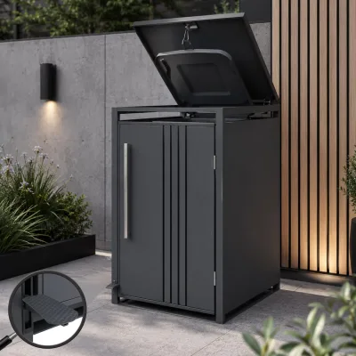 1er-Mülltonnenverkleidung MCW-Q76, Mülltonnenbox Mülltonnenhaus, Deckel Fußpedal Metall 116x68x80cm 35kg ~ anthrazit