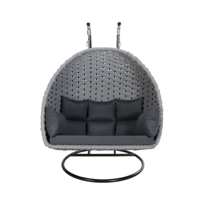 HOME DELUXE Hängesessel aus Seilgeflecht CADEIRA Hellgrau - 2-Sitzer