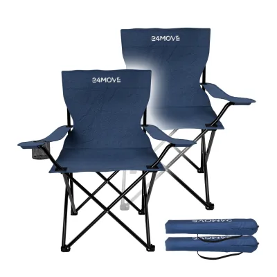 24MOVE® Campingstuhl Faltstuhl 2er Set, blau, mit Getränkehalter und Tragetasche Outdoor, faltbar max. 100kg, Angerstuhl, Klappstuhl