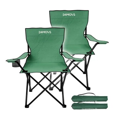 24MOVE® Campingstuhl Faltstuhl, 2er Set, grün, mit Getränkehalter und Tragetasche Outdoor, faltbar max. 100kg, Anglerstuhl, Polyester