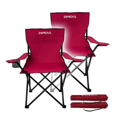 24MOVE® Campingstuhl Faltstuhl, 2er Set, schwarz, mit Getränkehalter und Tragetasche Outdoor, faltbar max. 100kg, Angerstuhl, Klappstuhl
