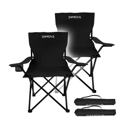 24MOVE® Campingstuhl Faltstuhl, 2er Set, schwarz, mit Getränkehalter und Tragetasche Outdoor, faltbar max. 100kg, Anglerstuhl, Klappstuhl
