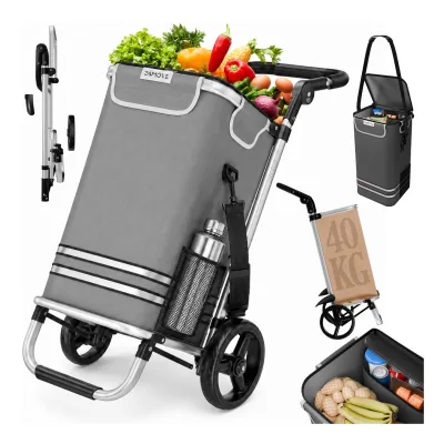 24MOVE® Einkaufstrolley VEHLO 3in1 Trolley faltbarer Einkaufswagen mit Kühlfach, grau