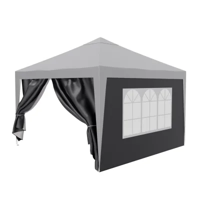 24MOVE® Pavillon Seitenteile 2er Set 2x3m mit Fenster & Reissverschluss, wasserdicht, grau - für Partyzelt, Festzelt, Festivals