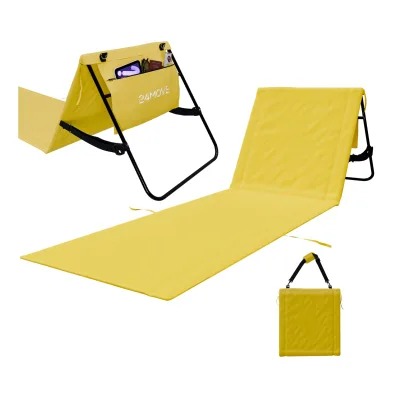 24MOVE® Strandmatte 1er Set klappbar mit Rückenlehne, Strandliege mit Gurt, tragbar für Strand und Garten, Liegematte gelb