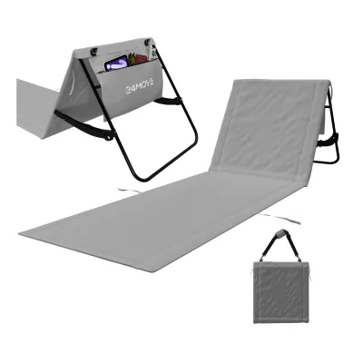 24MOVE® Strandmatte 1er Set klappbar mit Rückenlehne, Strandliege mit Gurt, tragbar für Strand und Garten, Liegematte grau
