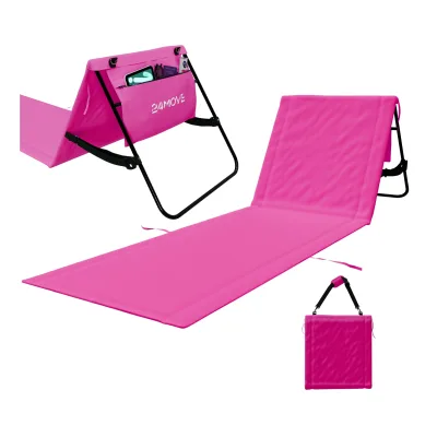 24MOVE® Strandmatte 1er Set klappbar mit Rückenlehne, Strandliege mit Gurt, tragbar für Strand und Garten, Liegematte rosa