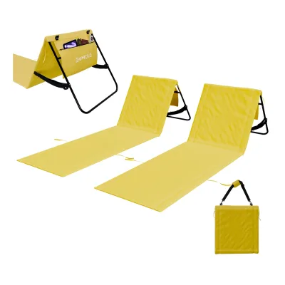 24MOVE® Strandmatte 2er Set klappbar mit Rückenlehne, Strandliege mit Gurt, tragbar für Strand und Garten, Liegematte gelb