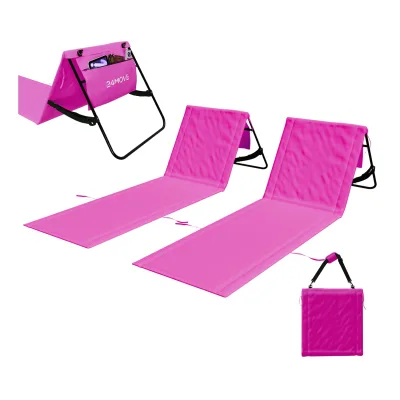 24MOVE® Strandmatte 2er Set klappbar mit Rückenlehne, Strandliege mit Gurt, tragbar für Strand und Garten, Liegematte rosa