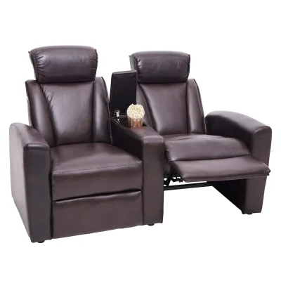 2er Kinosessel MCW-H30, Relaxsessel Fernsehsessel Zweisitzer Sofa, Staufach Soft Touch Kunstleder ~ braun