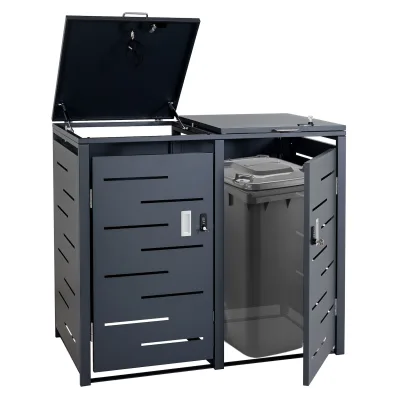 2er-Mülltonnenverkleidung MCW-E83, Mülltonnenbox Mülltonnenabdeckung, erweiterbar 103x135x63cm ~ anthrazit, Stahl 38kg