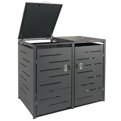 2er-Mülltonnenverkleidung MCW-E83, Mülltonnenbox Mülltonnenabdeckung, erweiterbar 117x131x80cm ~ anthrazit, Stahl 54kg