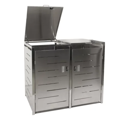 2er-Mülltonnenverkleidung MCW-E83, Mülltonnenbox Mülltonnenabdeckung, erweiterbar 117x131x80cm ~ Edelstahl 48kg