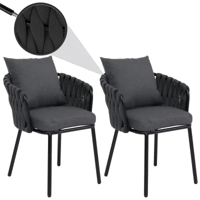 2er-Set Aluminium-Esszimmerstuhl MCW-P89, Indoor Stuhl Armlehne, Stoff/Textil (180 g/m²) Seilgeflecht Rope ~ anthrazit