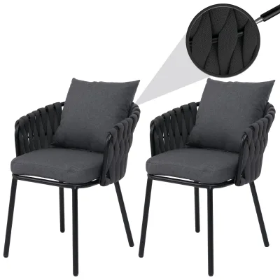2er-Set Aluminium-Gartenstuhl MCW-P89, Gartensessel Outdoor Stuhl, Stoff/Textil (180 g/m²) Seilgeflecht Rope ~ anthrazit