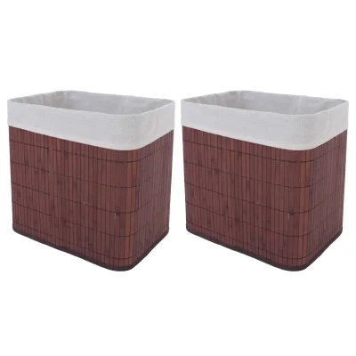 2er-Set Aufbewahrungskorb MCW-C21, Korb Aufbewahrungsbox Ordnungs-/Sortierbox Regalkorb, Bambus 33x33x23cm ~ braun