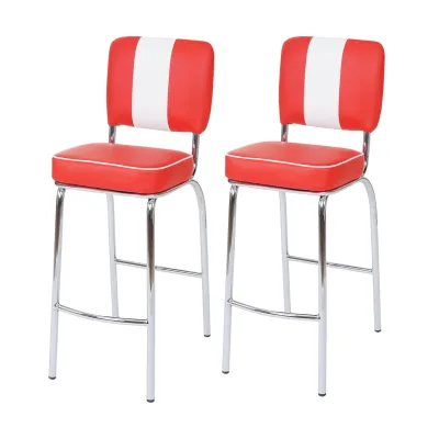 2er-Set Barhocker Akita, Barstuhl Tresenhocker, Retro 50er Jahre Design, Kunstleder MVG ~ rot-weiß