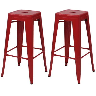 2er-Set Barhocker MCW-A73, Barstuhl Tresenhocker, Metall Industriedesign stapelbar ~ rot