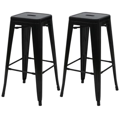 2er-Set Barhocker MCW-A73, Barstuhl Tresenhocker, Metall Industriedesign stapelbar ~ schwarz