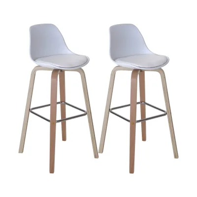 2er-Set Barhocker MCW-A89, Barstuhl Tresenhocker mit Lehne ~ Kunstleder, weiß