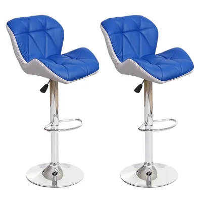 2er-Set Barhocker MCW-A92, Barstuhl Tresenhocker, höhenverstellbar Kunstleder ~ blau
