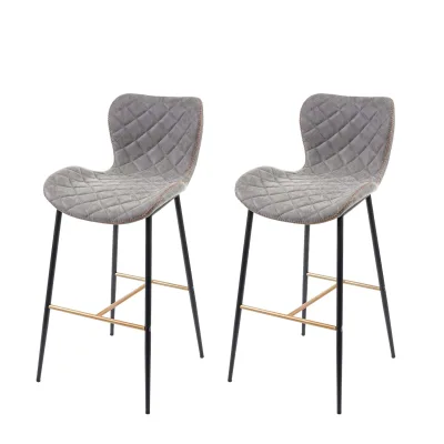 2er-Set Barhocker MCW-E55, Barstuhl Tresenhocker, Vintage goldfarbene Streben ~ Kunstleder Wildlederimitat grau