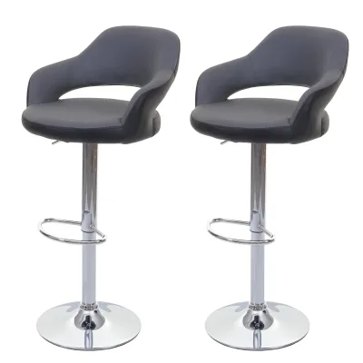 2er-Set Barhocker MCW-F16, Barstuhl Tresenhocker Drehhocker, mit Lehne Kunstleder ~ grau-schwarz