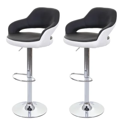 2er-Set Barhocker MCW-F16, Barstuhl Tresenhocker Drehhocker, mit Lehne Kunstleder ~ schwarz-weiß