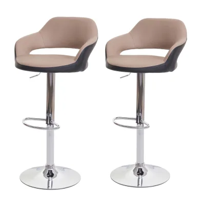 2er-Set Barhocker MCW-F16, Barstuhl Tresenhocker Drehhocker, mit Lehne Kunstleder ~ taupe-schwarz