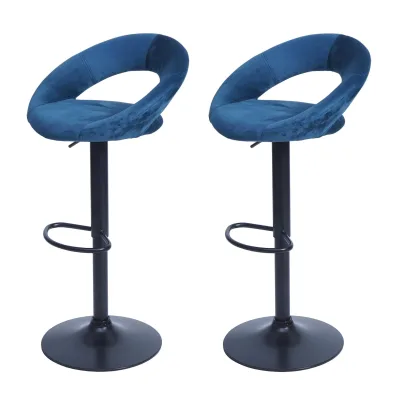 2er-Set Barhocker MCW-F46, Barstuhl Tresenhocker Bistrohocker, Gestell schwarz ~ Samt, petrol-blau