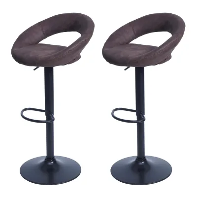 2er-Set Barhocker MCW-F46, Barstuhl Tresenhocker Bistrohocker, Gestell schwarz ~ Wildlederimitat, vintage dunkelbraun
