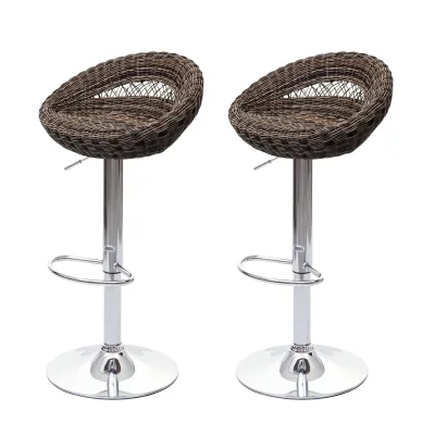 2er-Set Barhocker MCW-G26, Tresenhocker Barstuhl Drehhocker, In-/Outdoor Poly-Rattan MVG-zertifiziert chrom