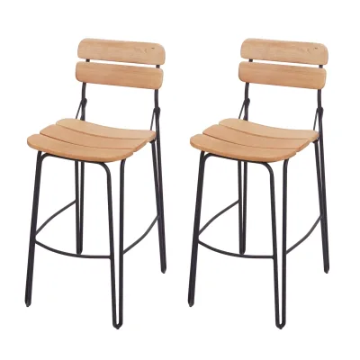 2er-Set Barhocker MCW-G71, Barstuhl Küchenhocker Bistrostuhl Tresenhocker, Industrial Metall Holz ~ naturbraun