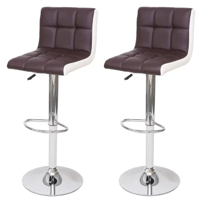 2er-Set Barhocker MCW-G87, Tresenhocker Barstuhl, höhenverstellbar ~ Kunstleder braun-weiß, Chromfuß