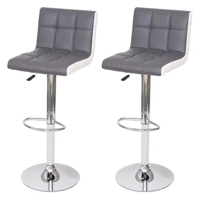 2er-Set Barhocker MCW-G87, Tresenhocker Barstuhl, höhenverstellbar ~ Kunstleder grau-weiß, Chromfuß