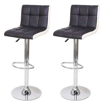 2er-Set Barhocker MCW-G87, Tresenhocker Barstuhl, höhenverstellbar ~ Kunstleder schwarz-weiß, Chromfuß
