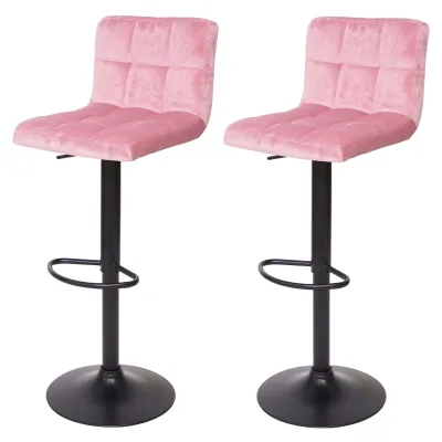 2er-Set Barhocker MCW-G87, Tresenhocker Barstuhl, höhenverstellbar ~ Samt rosa, Fuß schwarz
