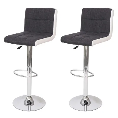 2er-Set Barhocker MCW-G87, Tresenhocker Barstuhl, höhenverstellbar ~ Stoff/Textil dunkelgrau + Kunstleder weiß, Chromfuß
