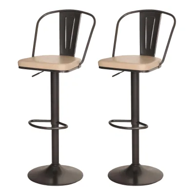 2er-Set Barhocker MCW-H10a, Tresenhocker Barstuhl, höhenverstellbar drehbar Industrial Kunstleder Metall ~ vintage beige