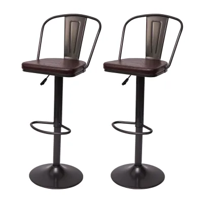 2er-Set Barhocker MCW-H10a, Tresenhocker Barstuhl, höhenverstellbar drehbar Industrial Kunstleder Metall ~ vintage braun