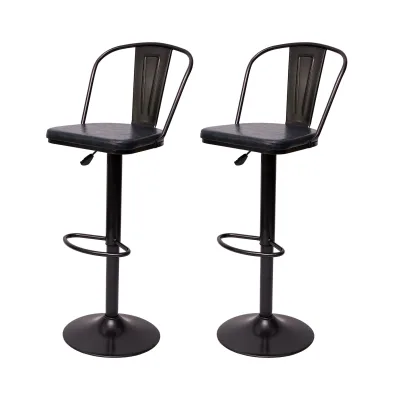 2er-Set Barhocker MCW-H10a, Tresenhocker Barstuhl, höhenverstellbar drehbar Industrial Kunstleder Metall ~ vintage grau