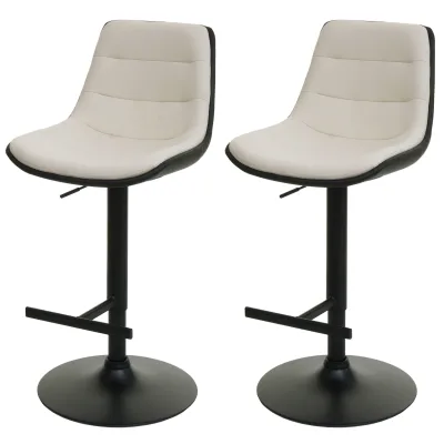 2er-Set Barhocker MCW-L85, Barstuhl Tresenhocker Drehhocker, höhenverstellbar mit Lehne Kunstleder ~ creme-beige