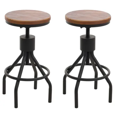 2er-Set Barhocker MCW-N17, Barstuhl, höhenverstellbar drehbar Fußablage Industrial Metall Massiv-Holz ~ braun
