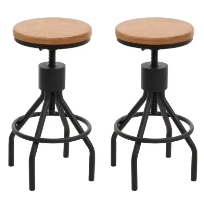 2er-Set Barhocker MCW-N17, Barstuhl, höhenverstellbar drehbar Fußablage Industrial Metall Massiv-Holz ~ natur