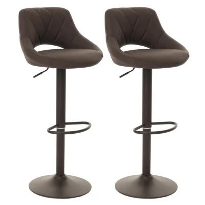 2er-Set Barhocker MCW-N64, Barstuhl Tresenhocker, Fußablage drehbar, Kunstleder Metall ~ braun