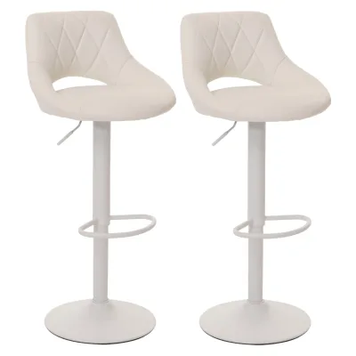 2er-Set Barhocker MCW-N64, Barstuhl Tresenhocker, Fußablage drehbar, Kunstleder Metall ~ weiß