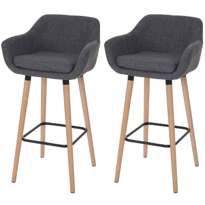 2er-Set Barhocker Vaasa T381, Barstuhl Tresenhocker ~ Textil, grau