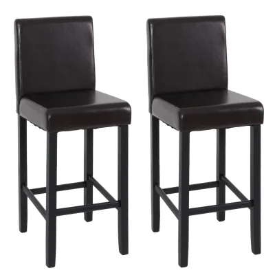 2er-Set Barhocker Vicenza, Barstuhl Tresenhocker, Holz+LEDER ~ braun, dunkle Beine